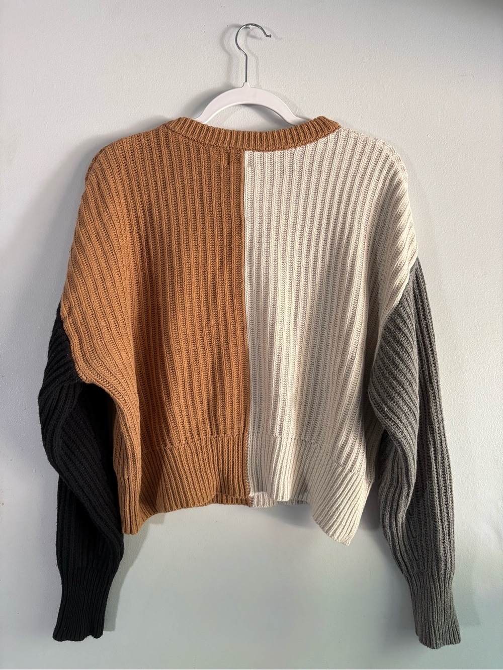 a new day Colorblock Ribbed Crewneck Sweater - Cream, Tan, Gray, Black - Picture 2 of 3